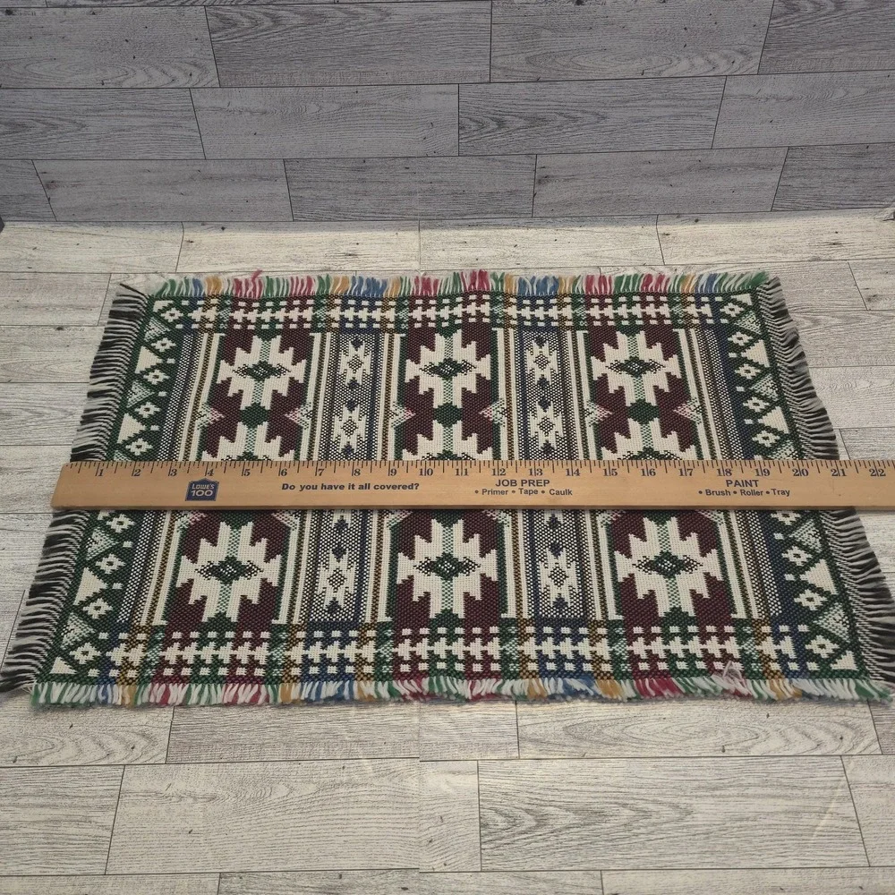 Set of 4 Southwestern Woven Placemats 21x13 Rustic Boho Farmhouse Fringe‎ Cotton